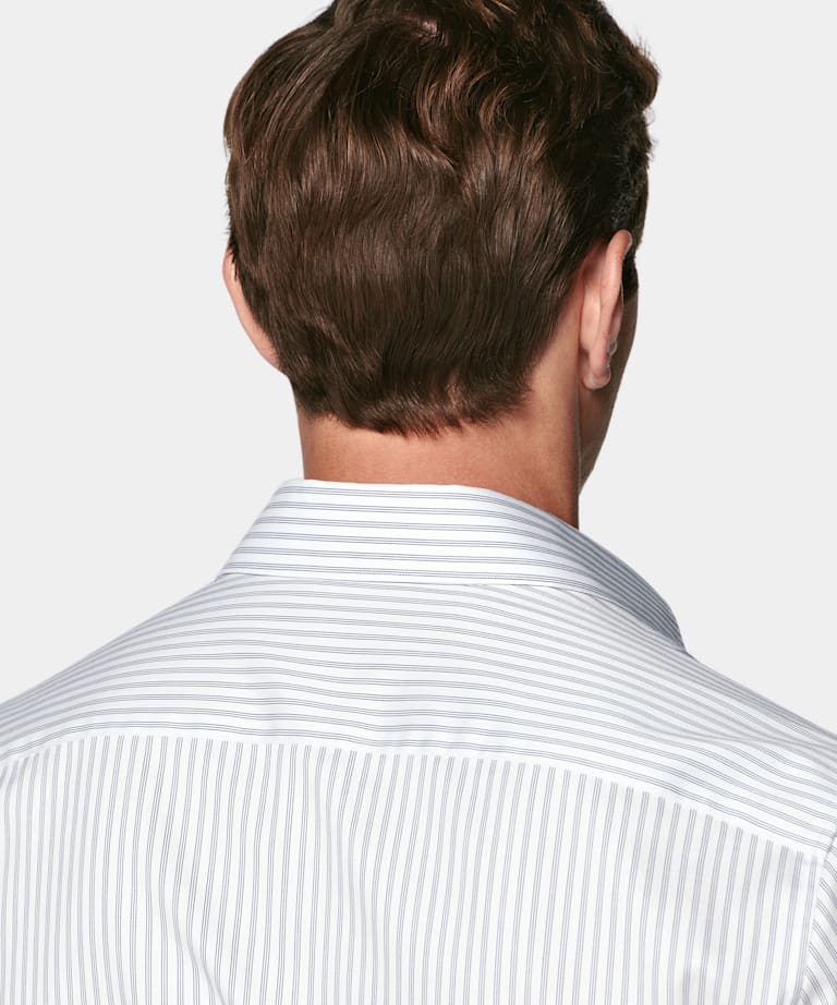 Navy Striped Widespread Collar Shirt